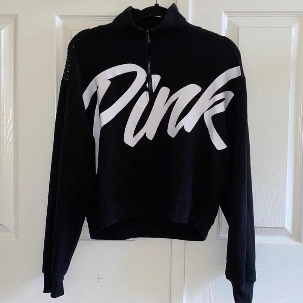 NWOT VS Victoria Secret Black and White Quarter Zip Sweater with Mesh